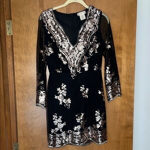 Altar'd State Black and Silver Sequin Long Sleeve Dress
